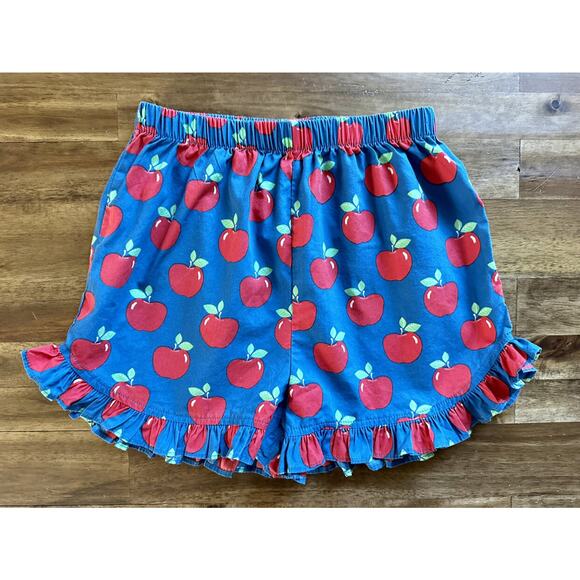 Eleanor Rose Schoolyard Fun Blue Red Apple Lulu Ruffle Shorts Back to School 7/8 - Picture 2 of 4